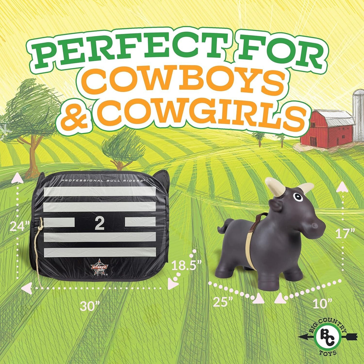 Inflatable Rodeo Bull Ride-On Toy Set for Toddlers and Kids