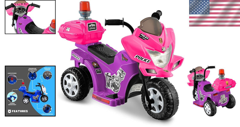 6V Rechargeable Purple and Pink Police Ride-On Toy for Toddlers Magic Cars 1