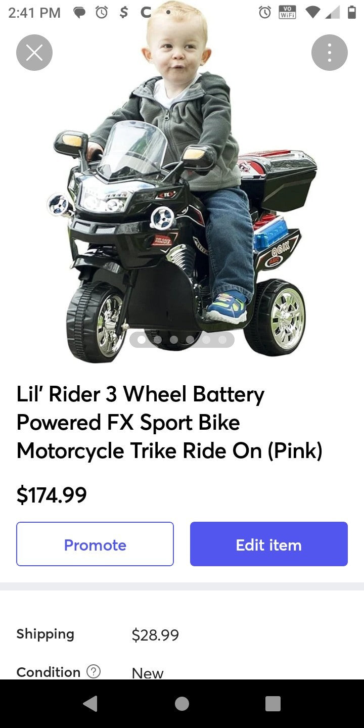 Little Rider 3-Wheel Battery-Powered FX Sport Bike Trike Ride-On Pink Magic Cars 1