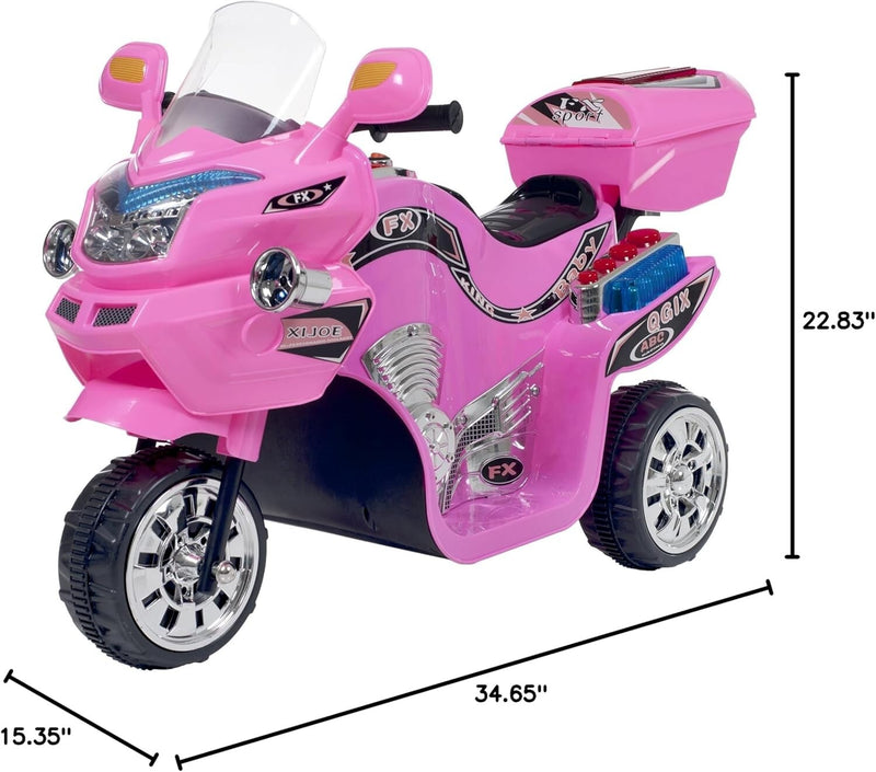 Pink 3-Wheel Kids Electric Motorcycle with Headlights and Reverse Function Magic Cars 4