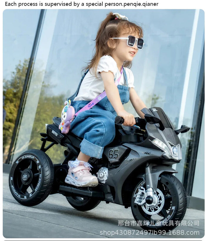 Children's Large Dual Drive Ride-On Remote Control Motorcycle, Support