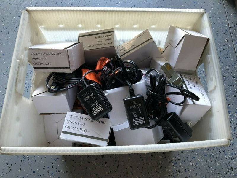 Lot of 10 Grey 12V Power Wheels Battery Chargers Case New and Used Mix Magic Cars 0