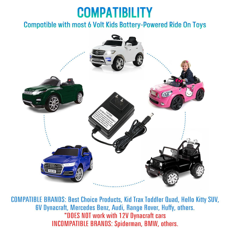 6V Battery Charger Power Supply for Kids Ride-On Toys and Cars Magic Cars 2