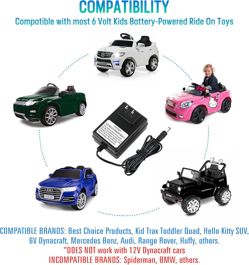 6V Battery Charger for Kids Ride-On Toys and Cars Power Supply Magic Cars 2