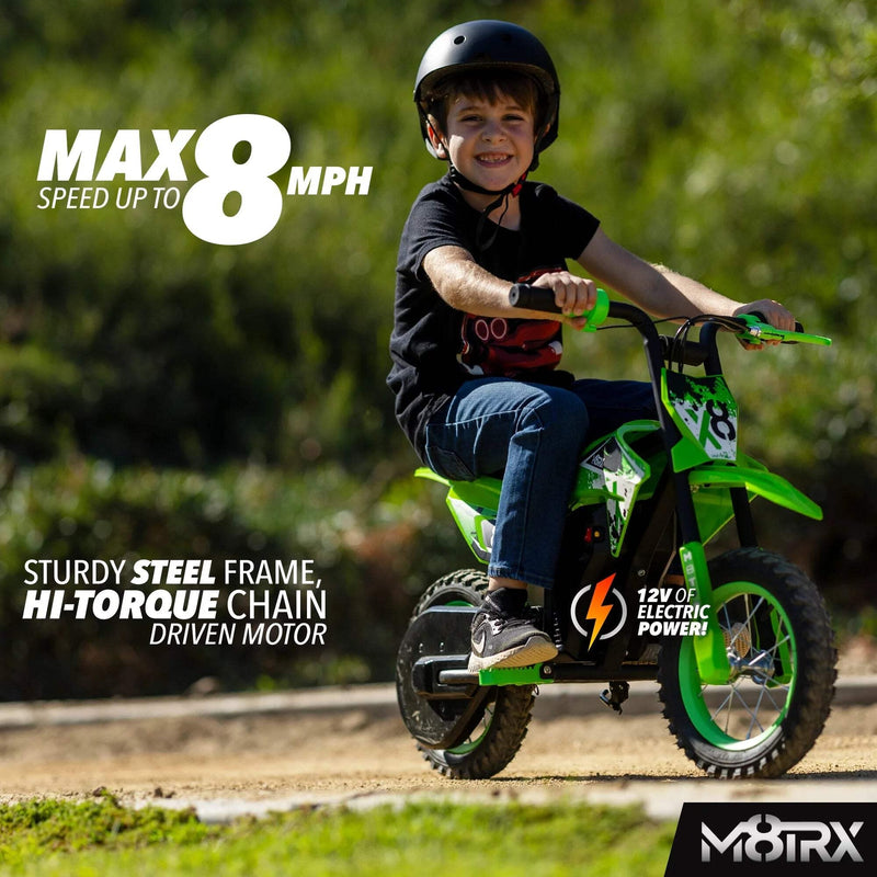 small electric motor for bicycle Battery Bike Free Kids Bike M8TRX Green 12V Mini Electric Child Dirt Bike, Battery Powered Toy