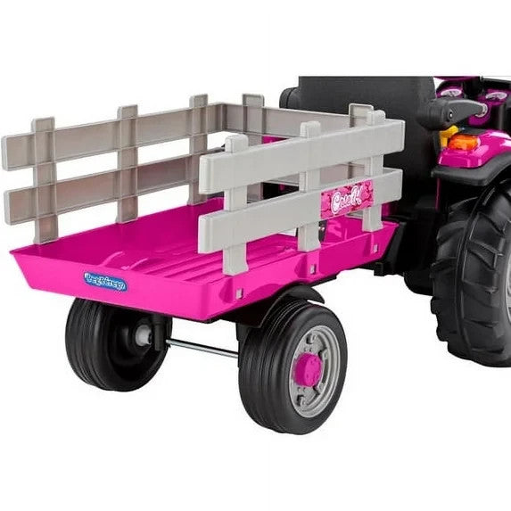 12V Battery-Powered Pink Ride-On Tractor with Trailer for Ages 3 and Up Magic Cars 2