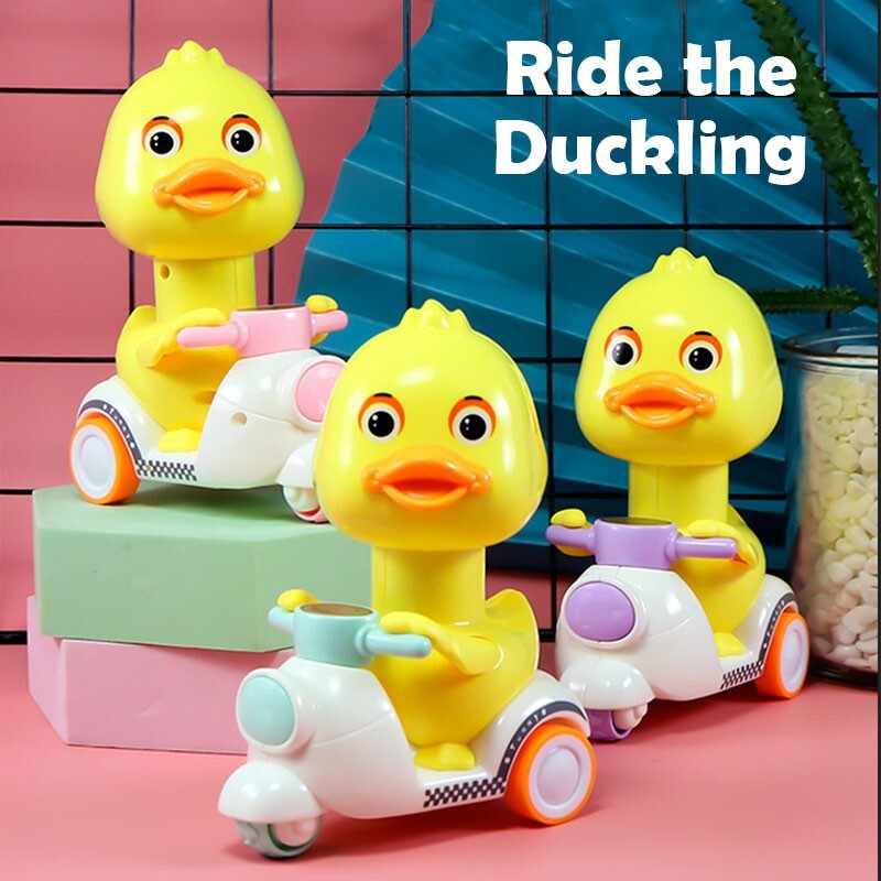 Manual Pressing Head-Free Rotation Cute Duck Press Car Motorcycle Toy Magic Cars 0