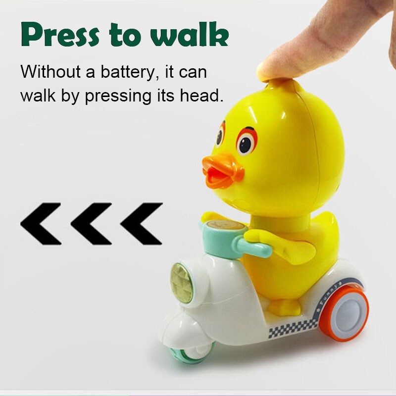 Manual Pressing Head-Free Rotation Cute Duck Press Car Motorcycle Toy Magic Cars 1