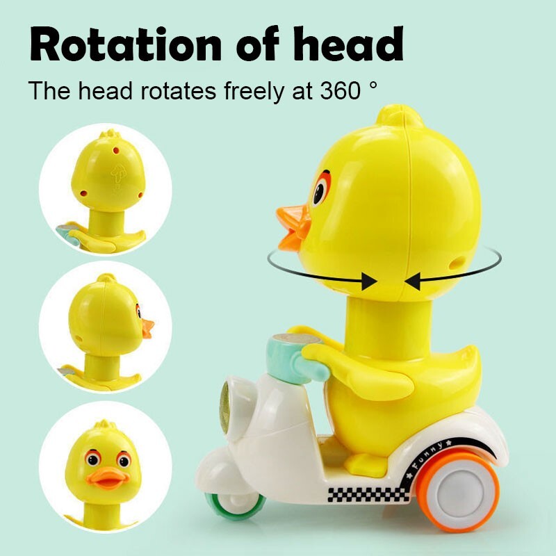 Manual Pressing Head-Free Rotation Cute Duck Press Car Motorcycle Toy Magic Cars 2