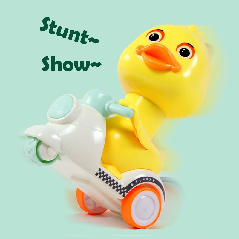 Manual Pressing Head-Free Rotation Cute Duck Press Car Motorcycle Toy Magic Cars 4