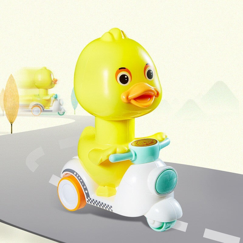 Manual Pressing Head-Free Rotation Cute Duck Press Car Motorcycle Toy Magic Cars 6