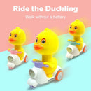 Manual Pressing Head-Free Rotation Cute Duck Press Car Motorcycle Toy Magic Cars 7