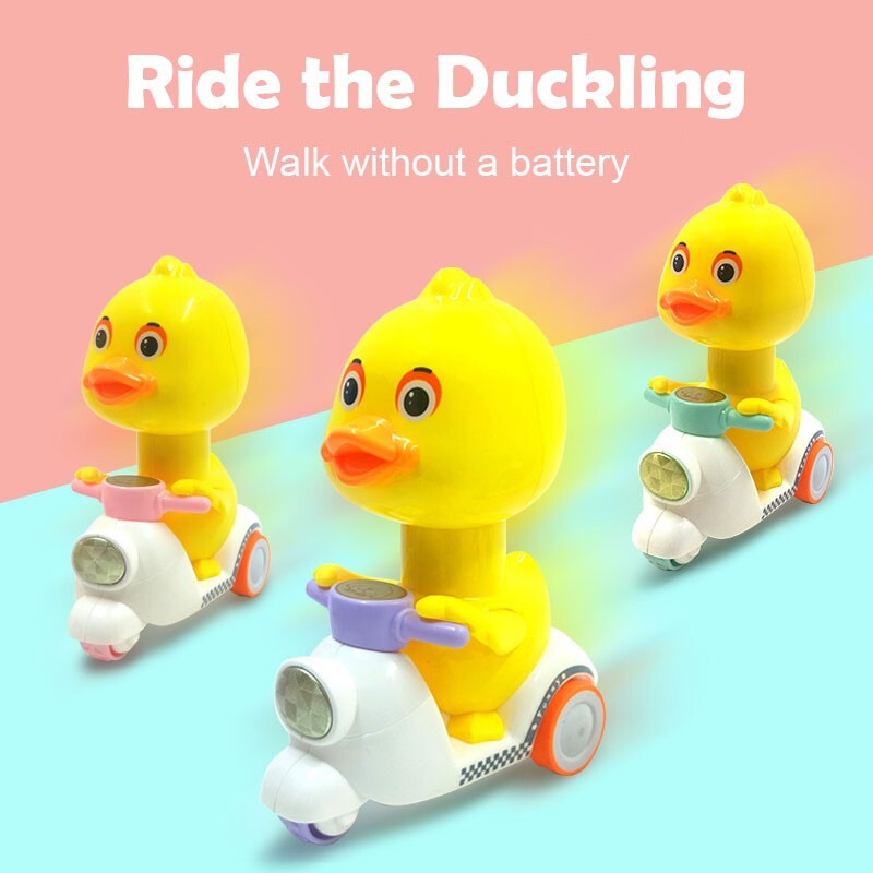 Manual Pressing Head-Free Rotation Cute Duck Press Car Motorcycle Toy Magic Cars 7