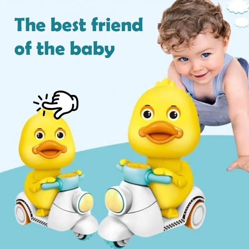 Manual Pressing Head-Free Rotation Cute Duck Press Car Motorcycle Toy Magic Cars 8
