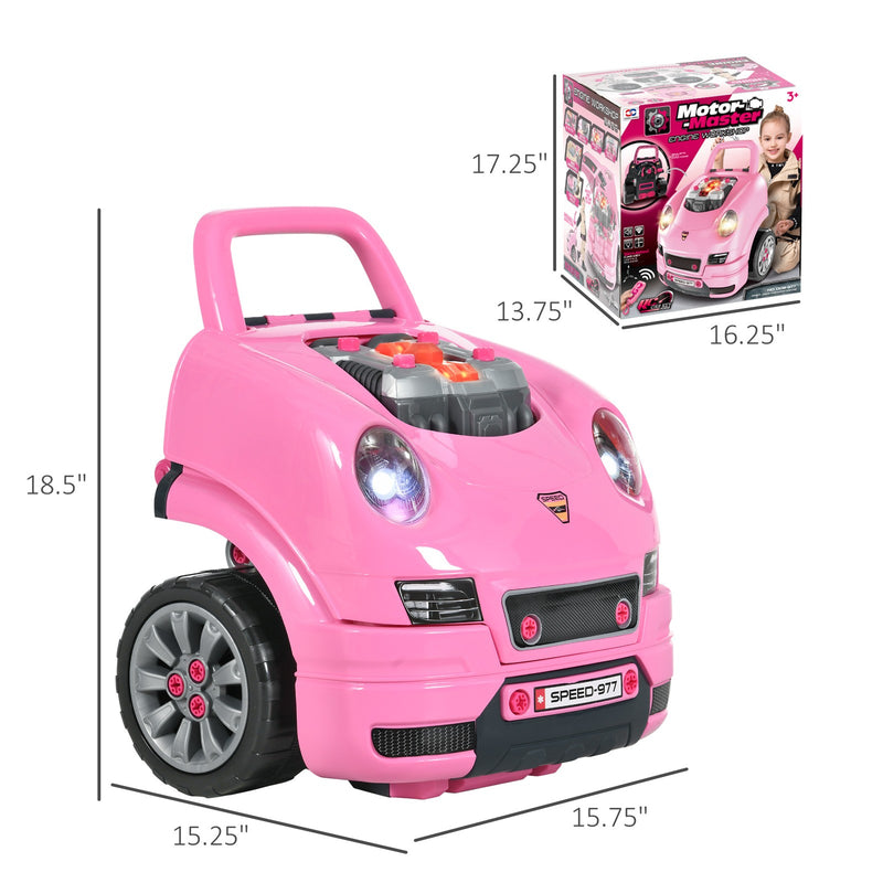 Kids Mechanic Truck and Engine Toy Set with Car Service Playset in Pink Magic Cars 1