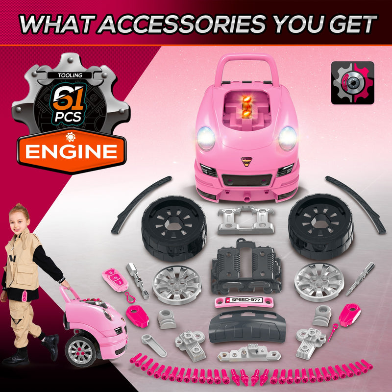 Kids Mechanic Truck and Engine Toy Set with Car Service Playset in Pink Magic Cars 5