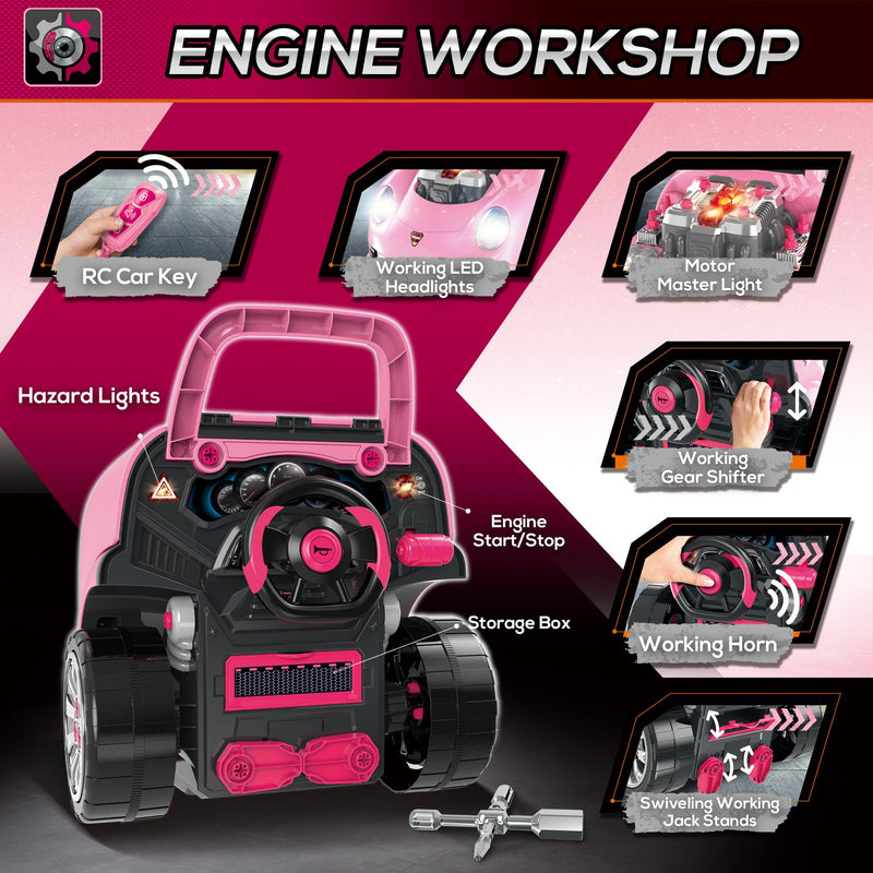 Kids Mechanic Truck and Engine Toy Set with Car Service Playset in Pink Magic Cars 6