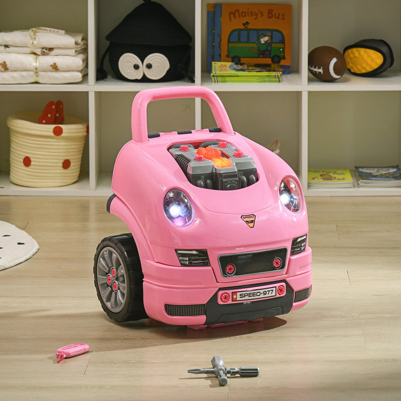 Kids Mechanic Truck and Engine Toy Set with Car Service Playset in Pink Magic Cars 8