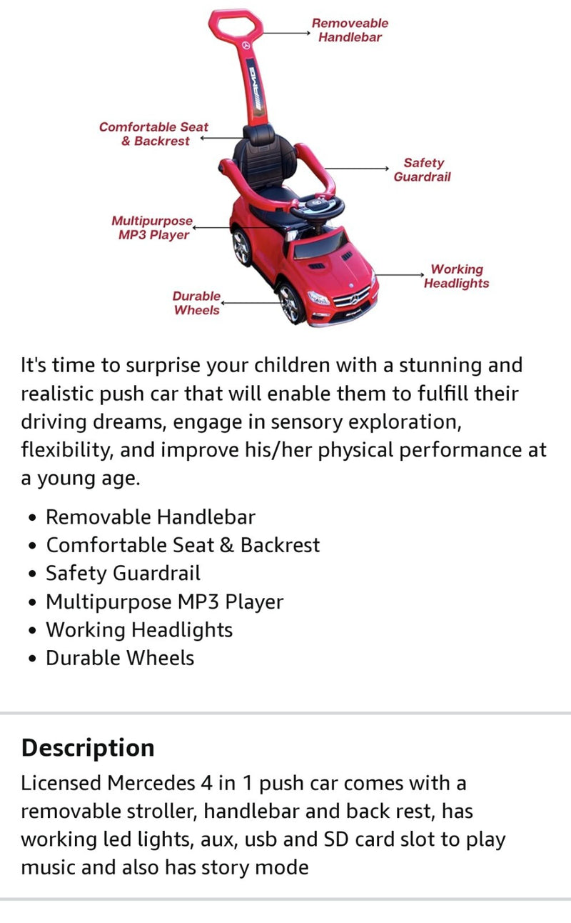 Mercedes-Benz 4-in-1 Ride-On Rocker Push Car Walker with Multi-Function Use Magic Cars 3