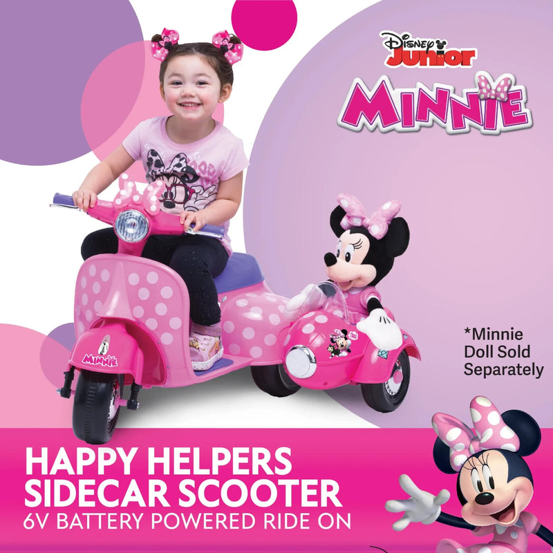 Battery-Powered Minnie Mouse Electric Scooter with Side Car for Toddlers 18-30 Months Pink Magic Cars 1