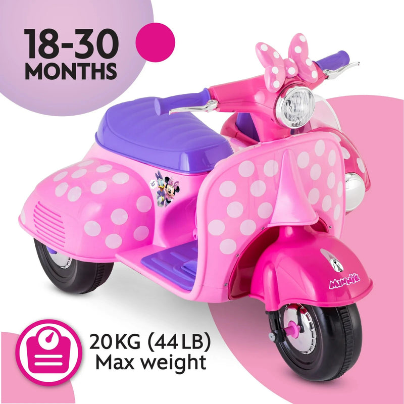 Battery-Powered Minnie Mouse Electric Scooter with Side Car for Toddlers 18-30 Months Pink Magic Cars 2