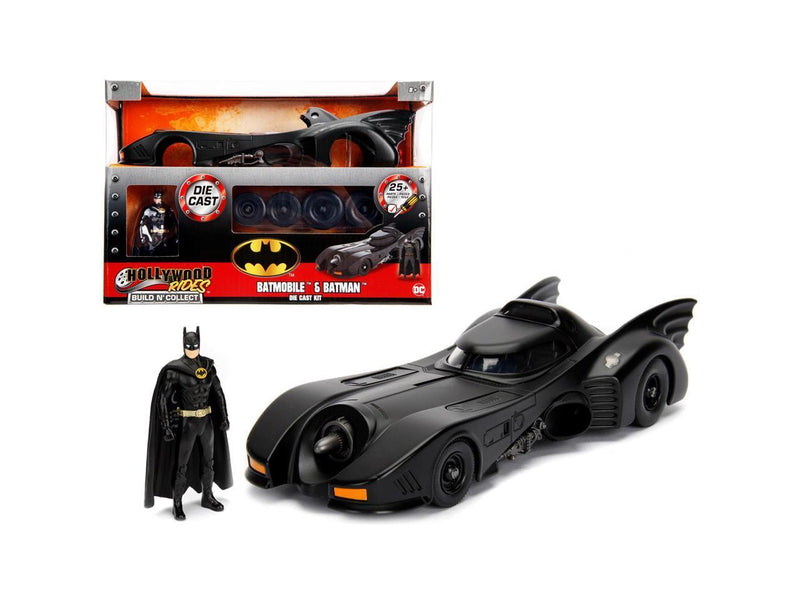 Diecast Batmobile Model Kit with Batman Figurine Black Matte Finish 1989 Movie Magic Cars Variant 0