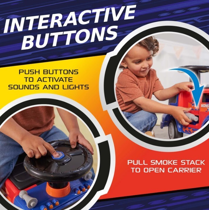 Monster Ride-On Carrier for Kids 1-3 Years, Supports Up to 44 lbs Magic Cars 4