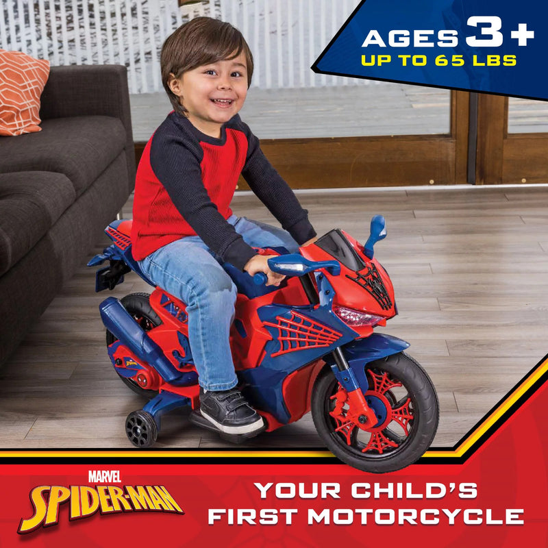 6V Spiderman Ride-On Motorcycle Toy for Kids Ages 3+ with Rechargeable Battery, Supports up to 65 lbs Magic Cars 1