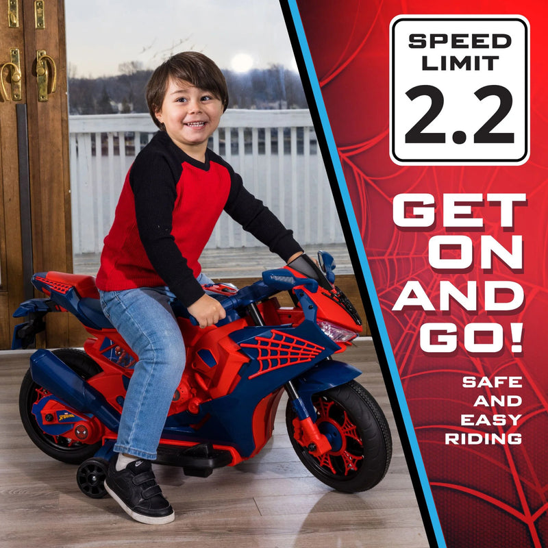 6V Spiderman Ride-On Motorcycle Toy for Kids Ages 3+ with Rechargeable Battery, Supports up to 65 lbs Magic Cars 4