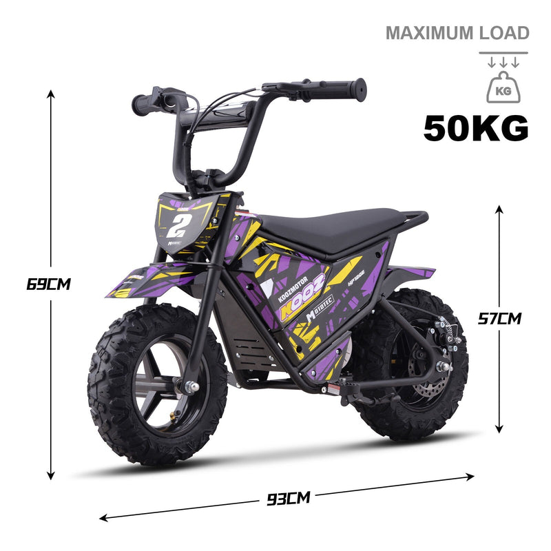 24V 250W Electric Lithium-Powered Mini Bike HP120E Purple Up to 10 MPH Magic Cars 6