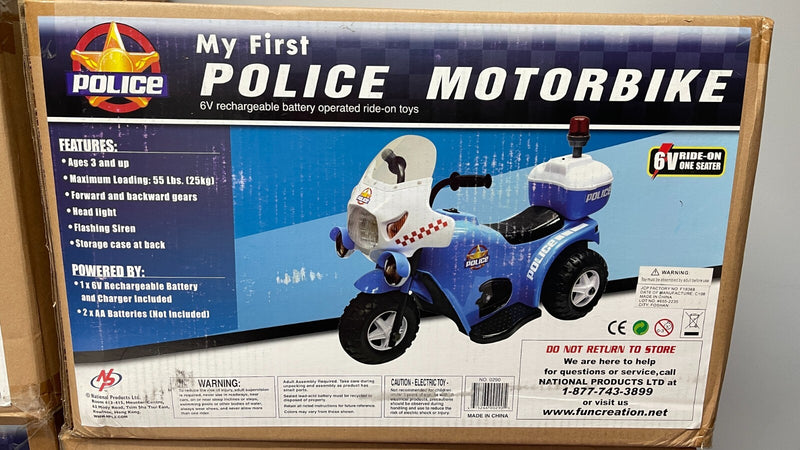 First Police Ride-On Motorbike for Kids 6V Rechargeable Battery Blue Magic Cars 0