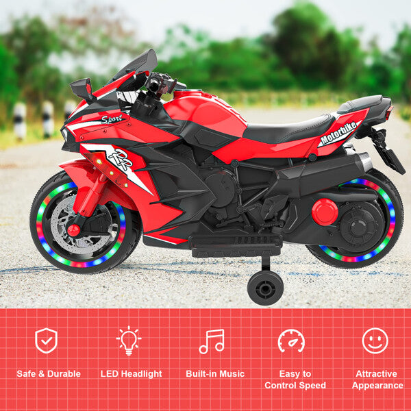 2024 Kids 12V Red Electric Ride-On Dirt Bike with Training Wheels and Lights Magic Cars 1