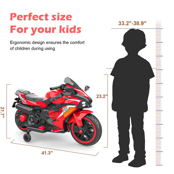 2024 Kids 12V Red Electric Ride-On Dirt Bike with Training Wheels and Lights Magic Cars 2