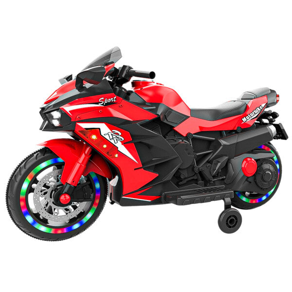 2024 Kids 12V Red Electric Ride-On Dirt Bike with Training Wheels and Lights Magic Cars 3