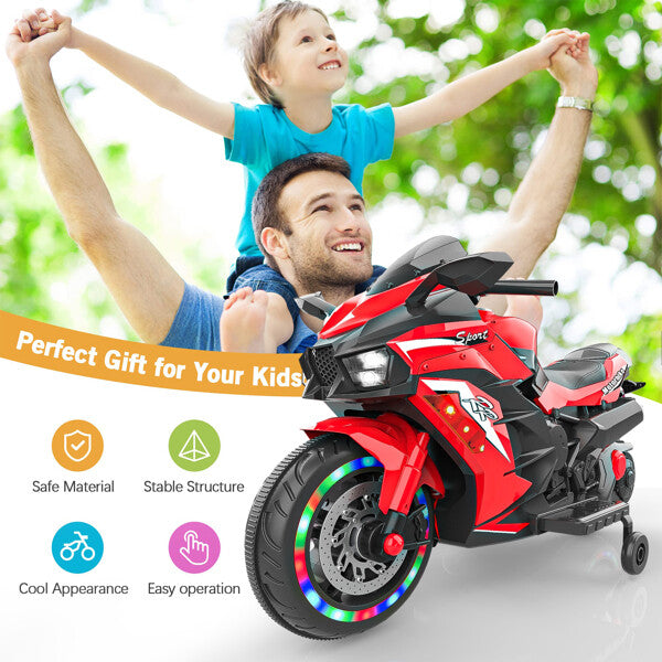 2024 Kids 12V Red Electric Ride-On Dirt Bike with Training Wheels and Lights Magic Cars 4