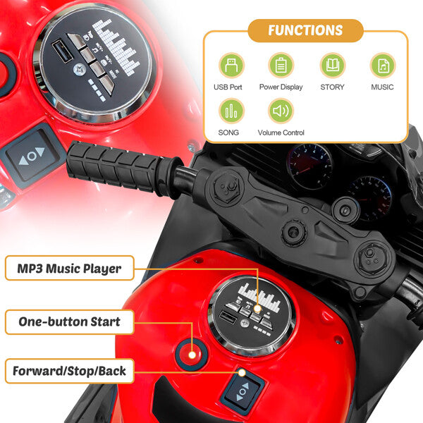 2024 Kids 12V Red Electric Ride-On Dirt Bike with Training Wheels and Lights Magic Cars 6