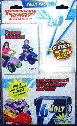 6 Volt Rechargeable Replacement Battery and Charger for Quads Magic Cars 0
