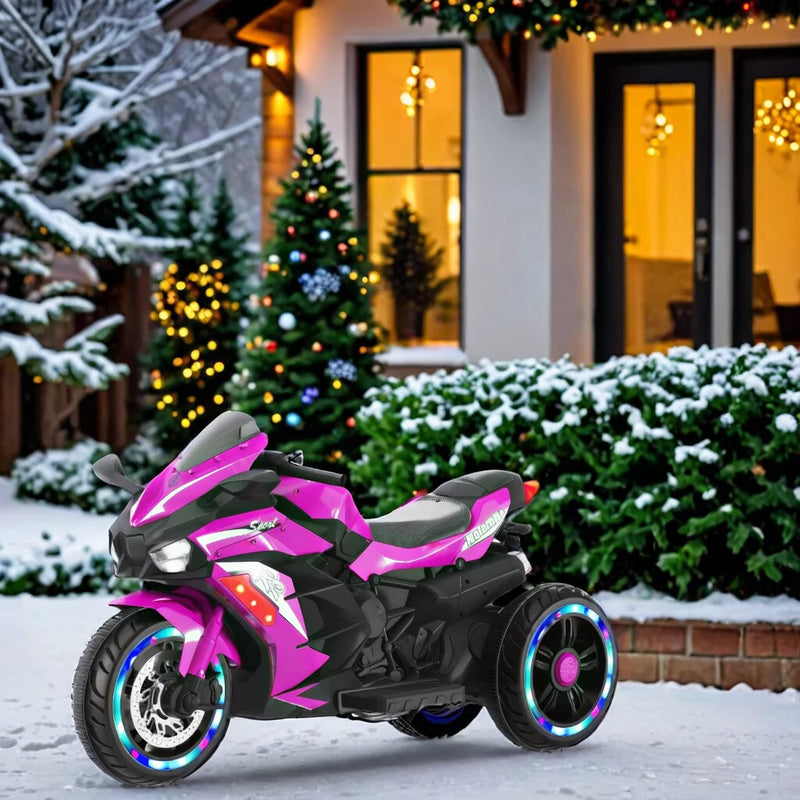 12V Electric Kids Ride-On Dirt Bike Motorcycle with 3 Wheels and Lights - Purple Magic Cars 1