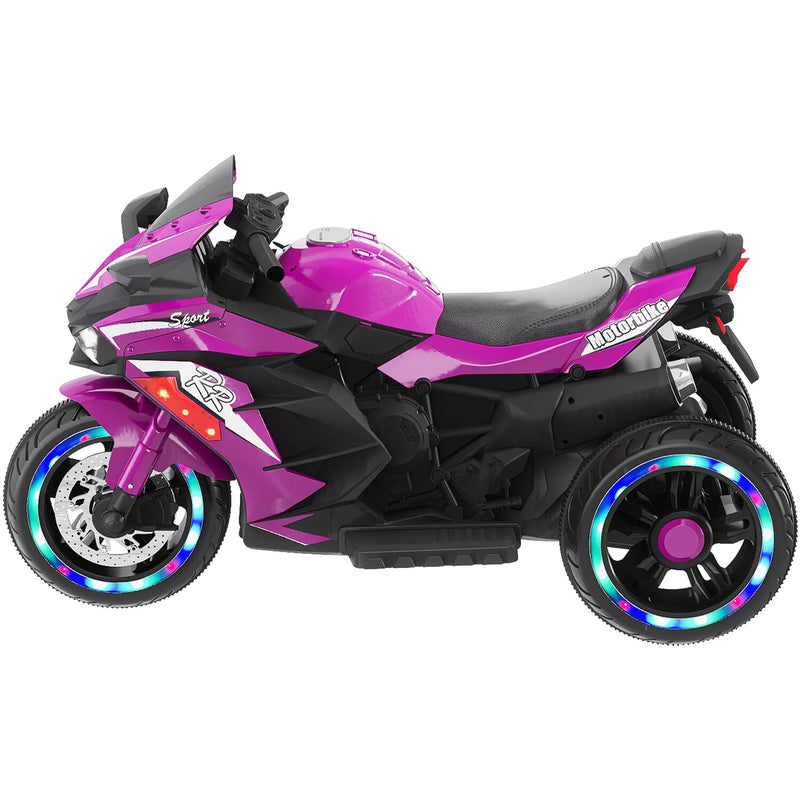12V Electric Kids Ride-On Dirt Bike Motorcycle with 3 Wheels and Lights - Purple Magic Cars 3