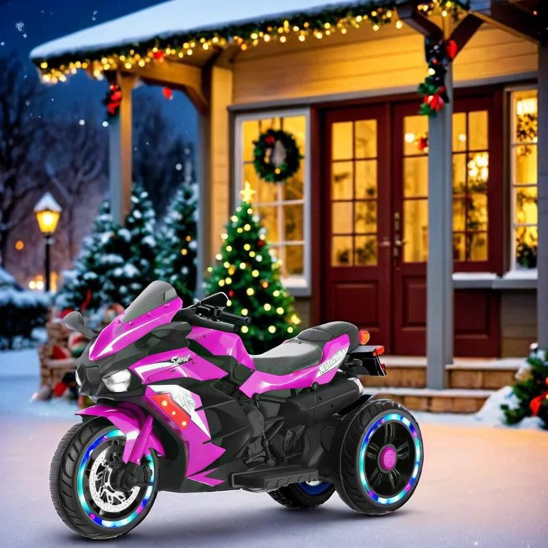 12V Electric Kids Ride-On Dirt Bike Motorcycle with 3 Wheels and Lights - Purple Magic Cars 5