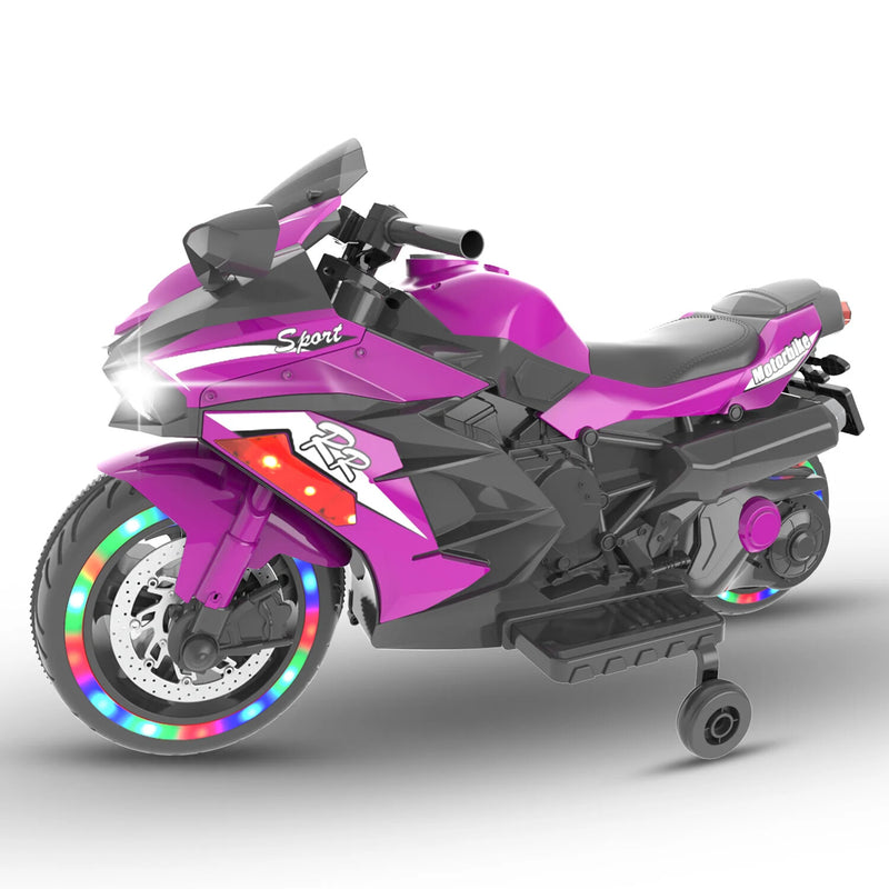 12V Electric Kids Ride-On Dirt Bike with Training Wheels for Boys - Purple Magic Cars Variant 0