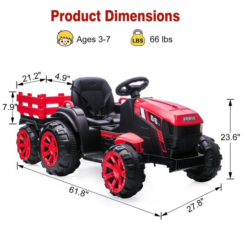 12V Electric Ride-On Kids Tractor with Trailer Battery-Powered Vehicle Toy Magic Cars 17