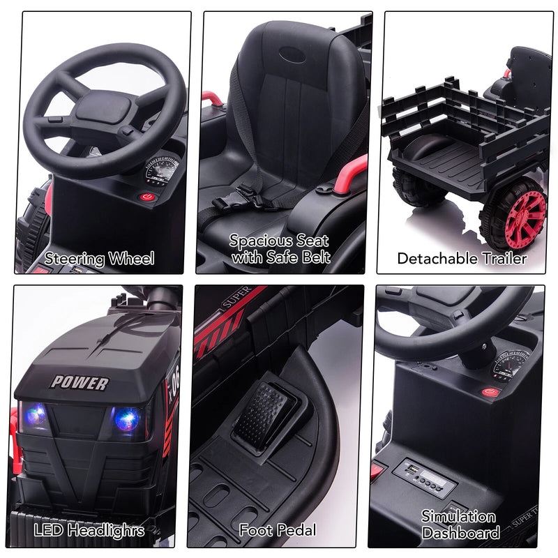 12V Electric Ride-On Kids Tractor with Trailer Battery-Powered Vehicle Toy Magic Cars 5