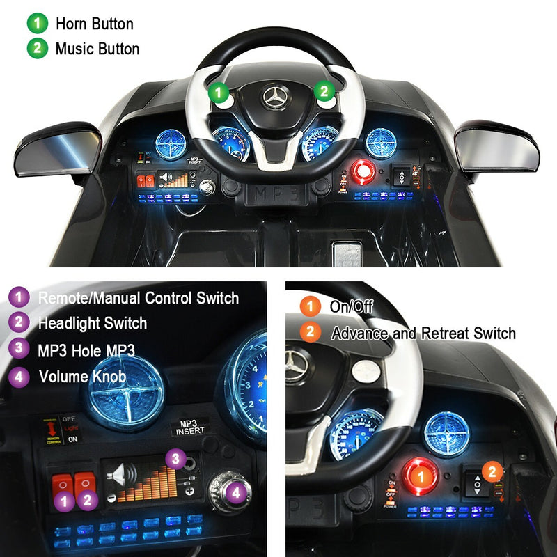 Kids Remote Control Ride-On Car with MP3 Player Black Mercedes-Benz SLS Model Magic Cars 4