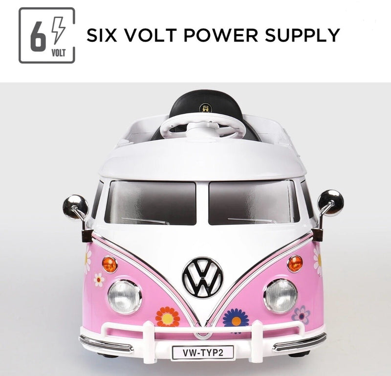 6V Pink VW Electric Flower Power Bus with MP3 Player and 120+ Stickers Magic Cars 2