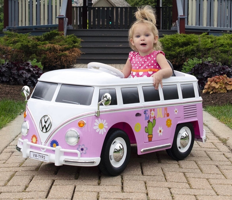 6V Pink VW Electric Flower Power Bus with MP3 Player and 120+ Stickers Magic Cars 7