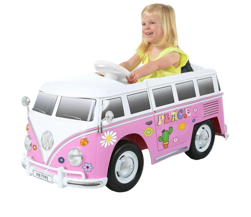 6V Pink VW Electric Flower Power Bus with MP3 Player and 120+ Stickers Magic Cars Variant 0