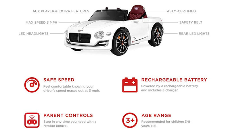 12V Electric Kids Ride-On Car with Remote Control and AUX, Off-Road Bentley Style Toy Magic Cars 11
