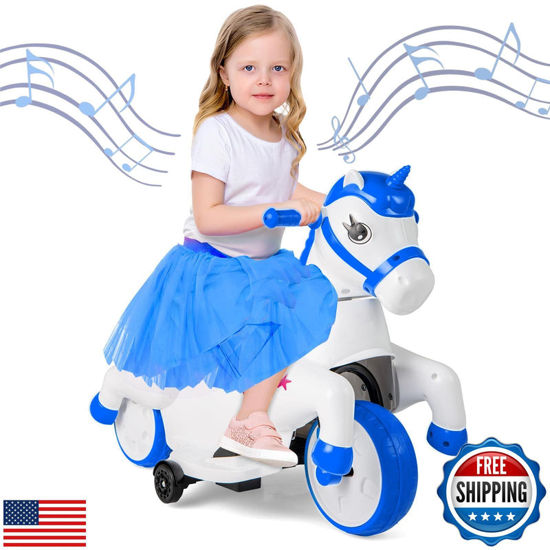 2-in-1 6V Battery Powered Ride-On Motorcycle and Unicorn Horse Magic Cars 0