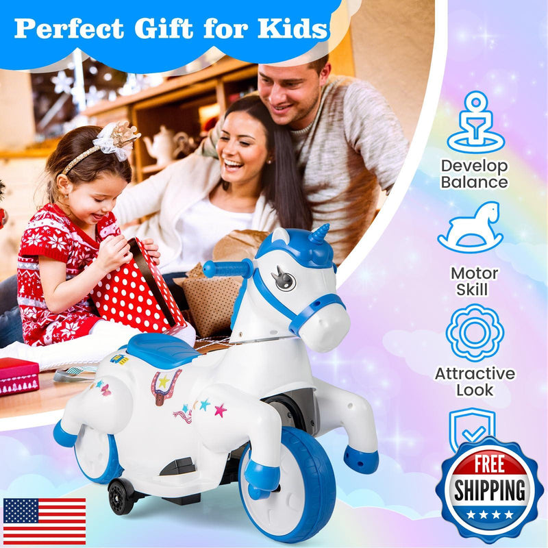 2-in-1 6V Battery Powered Ride-On Motorcycle and Unicorn Horse Magic Cars 1